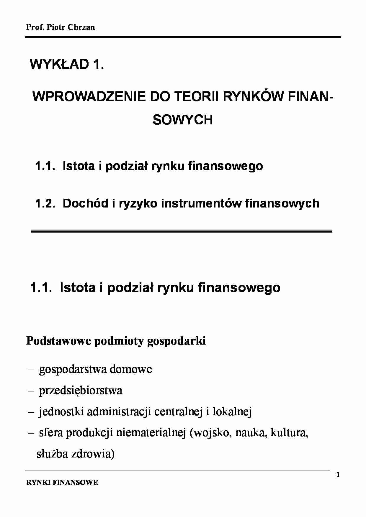 rynki finansowe - dochód i ryzyko instrumentów finansowych - strona 1