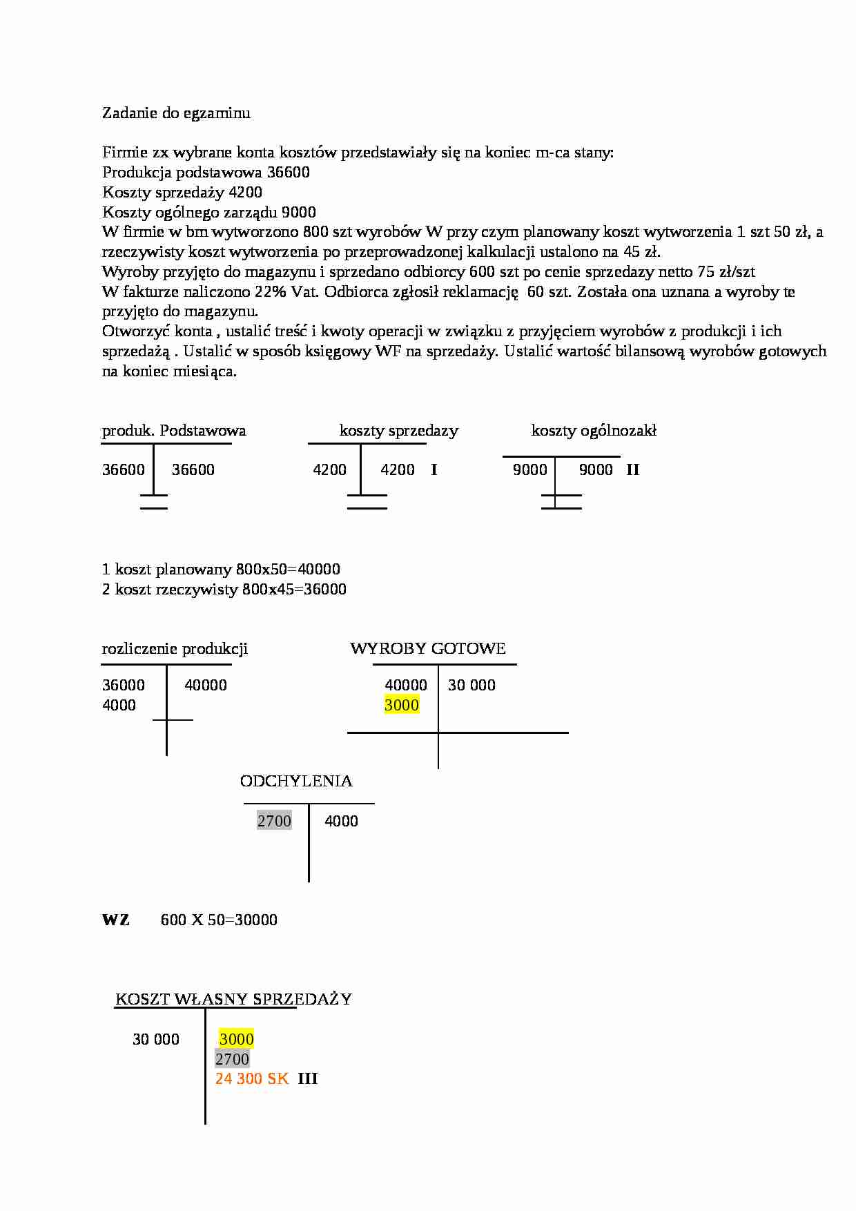 Rachunkowosc - Koszty wytworzenia - zadanie - strona 1