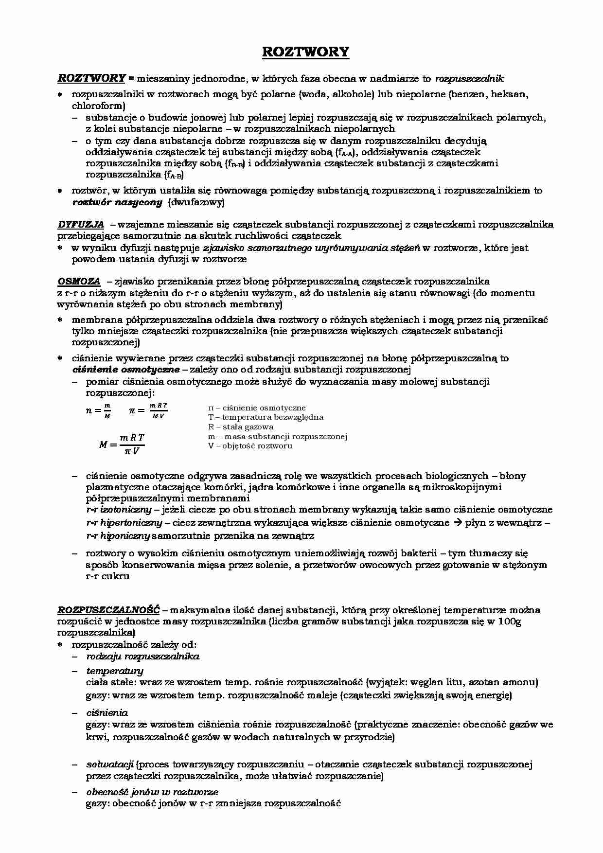 Chemia nieorganiczna - roztwory i mieszaniny - strona 1