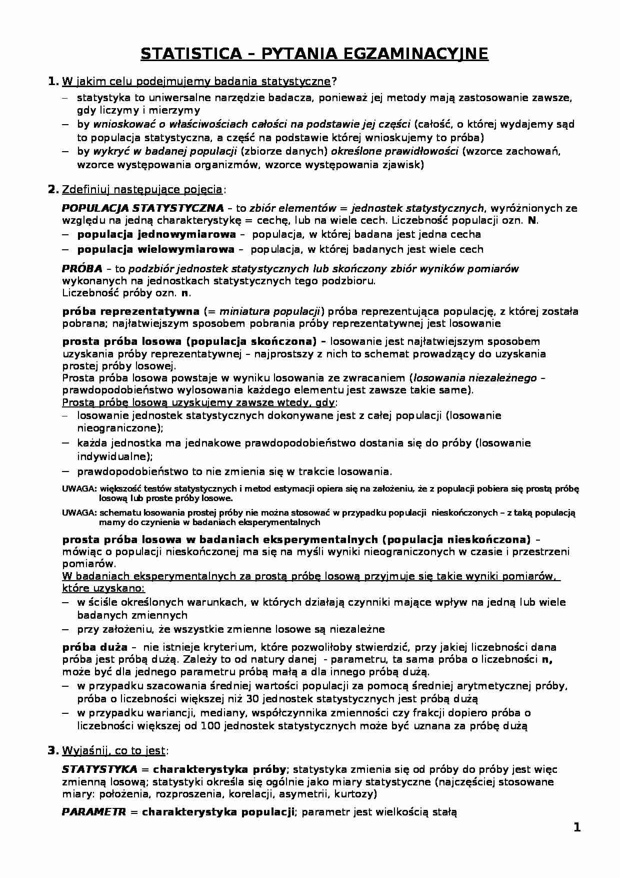 Statystyka - EGZAMIN - strona 1