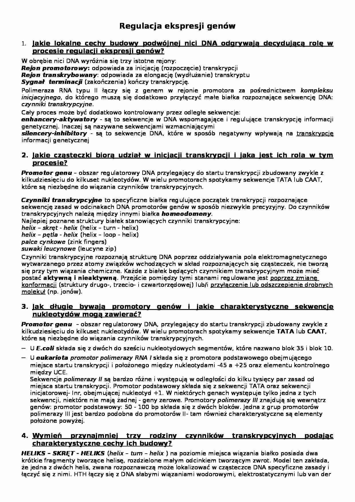 Genetyka - regulacja ekspresji genów - strona 1