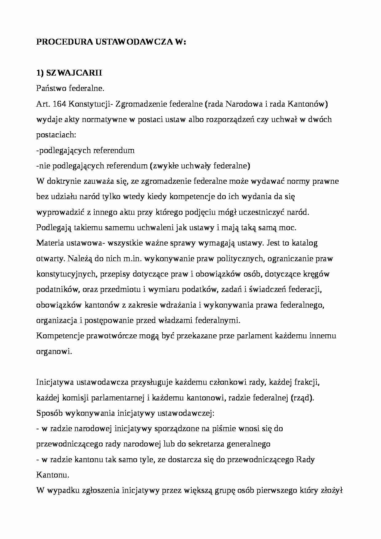 Procedura ustawodawcza: Niemcy, Szwajcaria. Władza wykonawcza: Wielka Brytania - strona 1