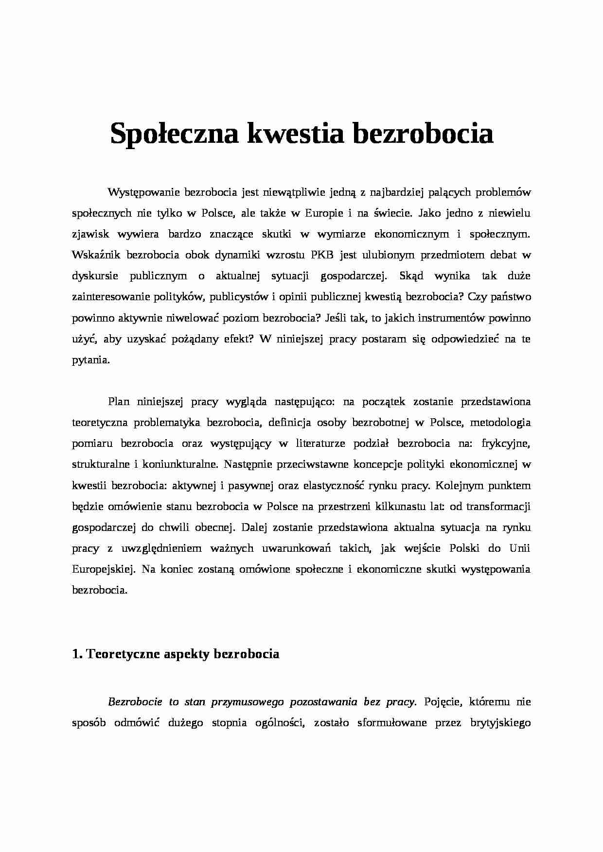 Społeczna kwestia bezrobocia - strona 1