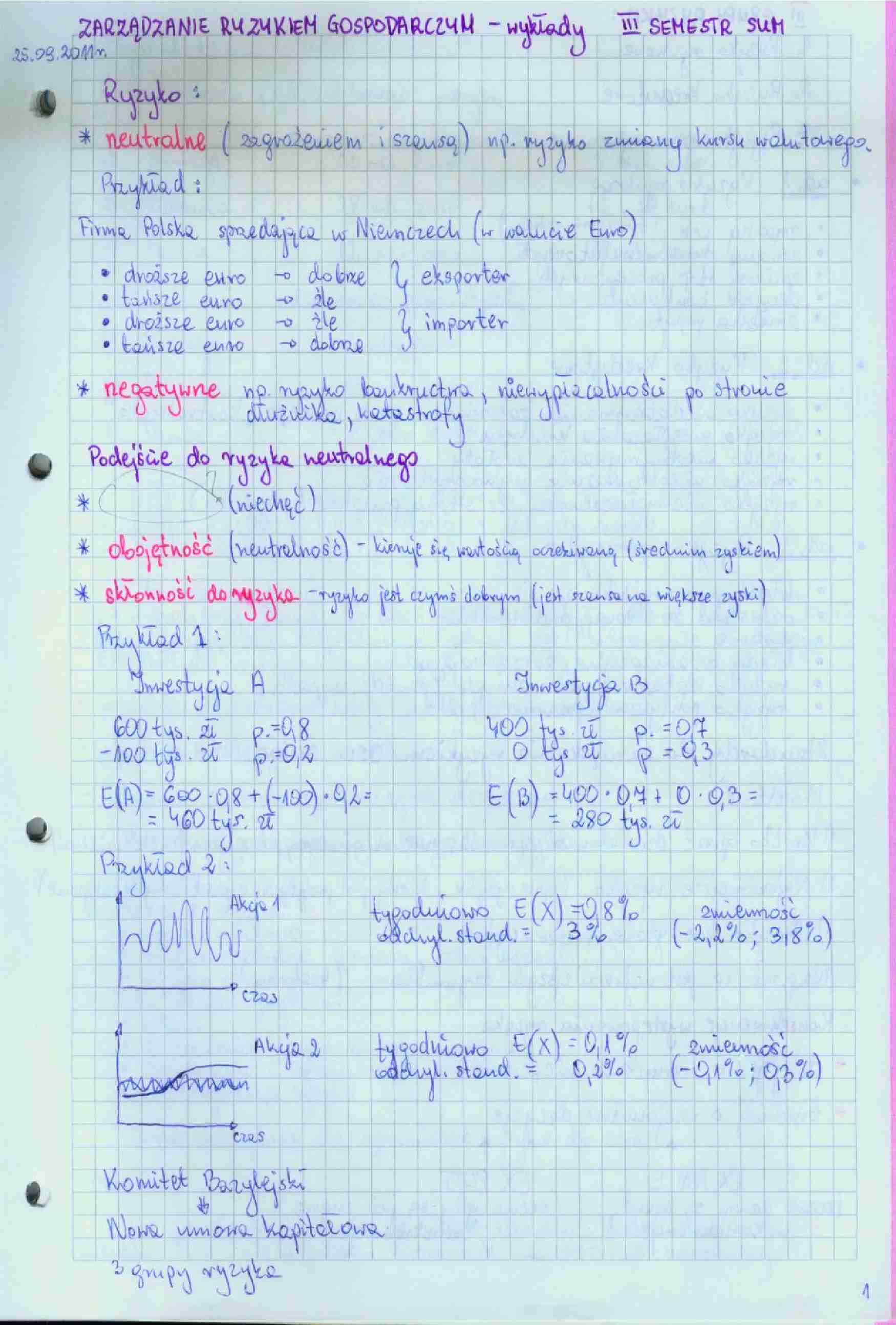 Zarządzanie ryzykiem gospodarczym wykłady - strona 1