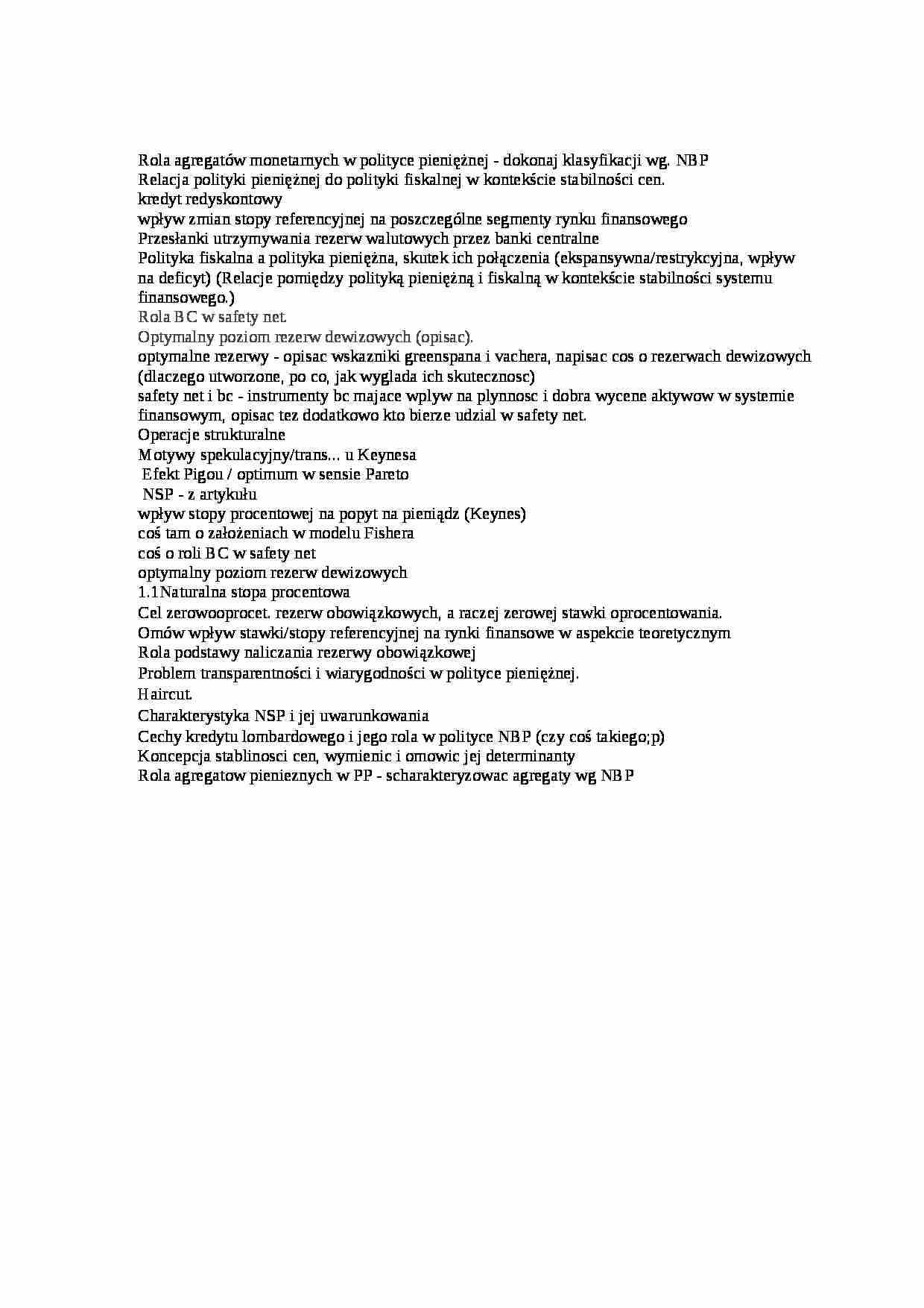 Polityka Pieniężna pyt. exam - strona 1