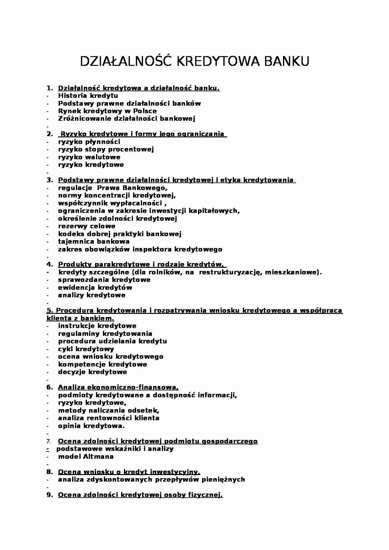 Działalność kredytowa banku - strona 1
