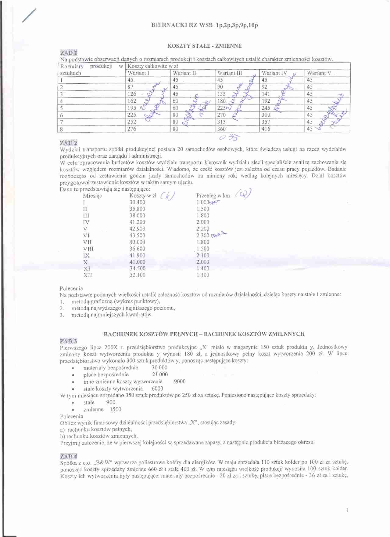 Rachunkowość zarządcza - ćwiczenia - strona 1