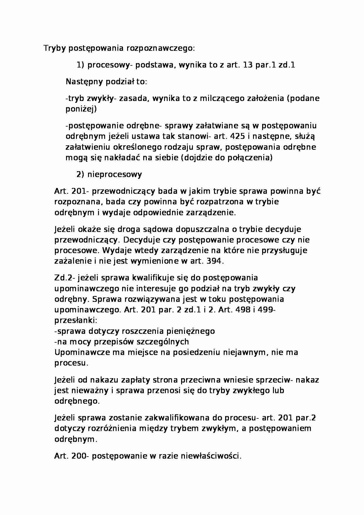 Postępowanie cywilne: struktura postępowania cywilnego, historia kodeksu, funkcje postępowania cywilnego, dopuszczalność drogi sądowej, tryby postępowania rozpoznawczego, właściwość sądów - strona 1