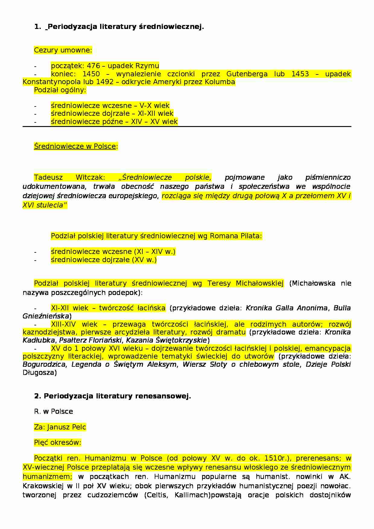 Historia literatury średniowiecze-barok - strona 1