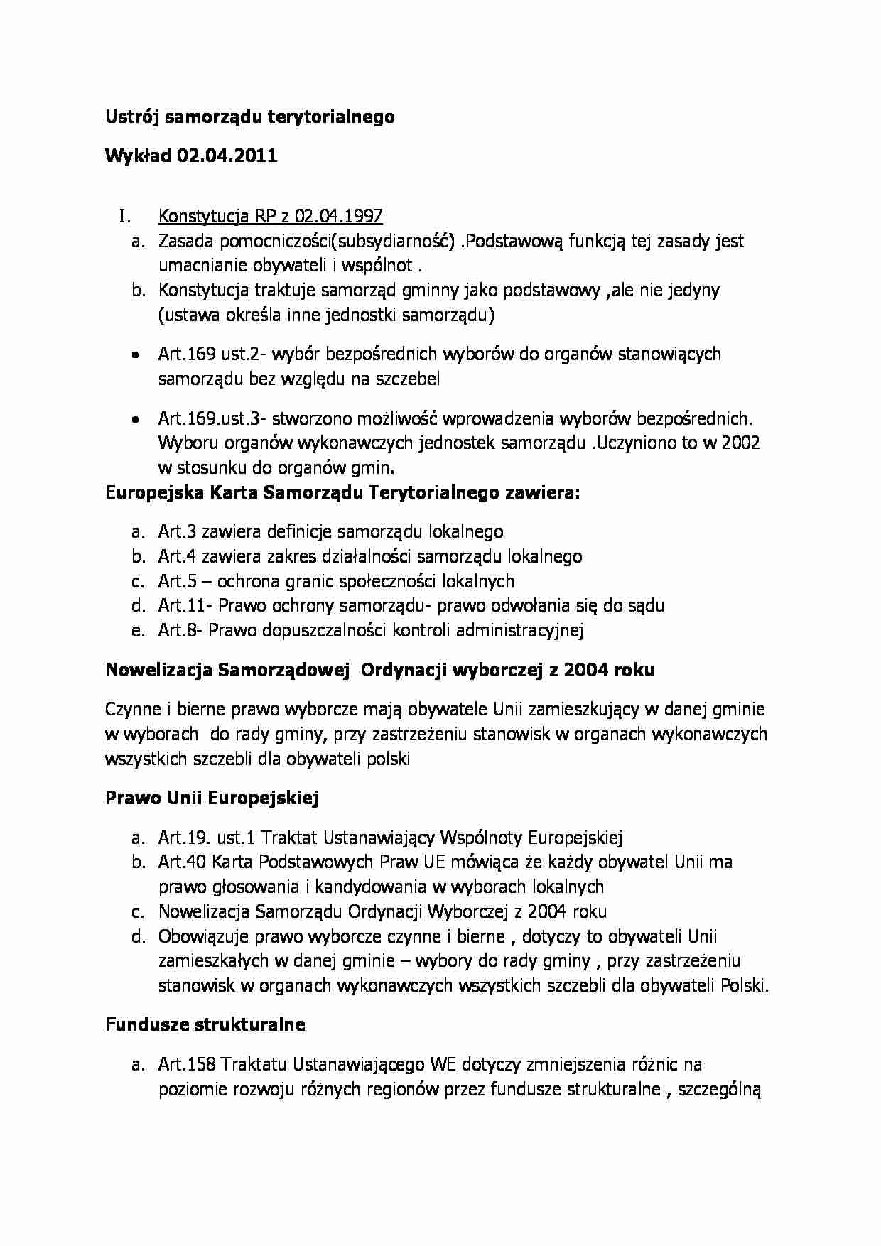 Ustrój samorządu terytorialnego  - strona 1