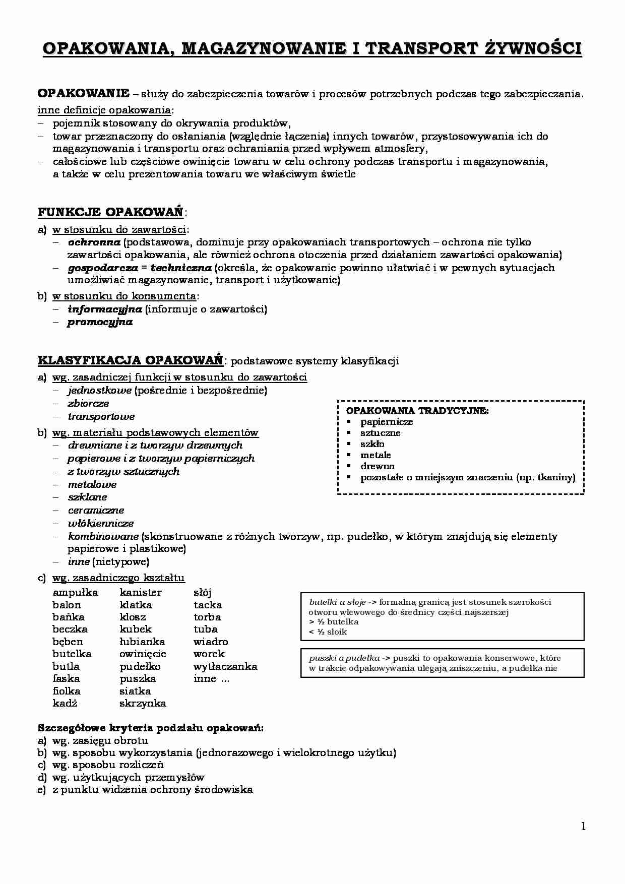 Opakowania, magazynowanie i transport żywności (UR Kraków) - strona 1