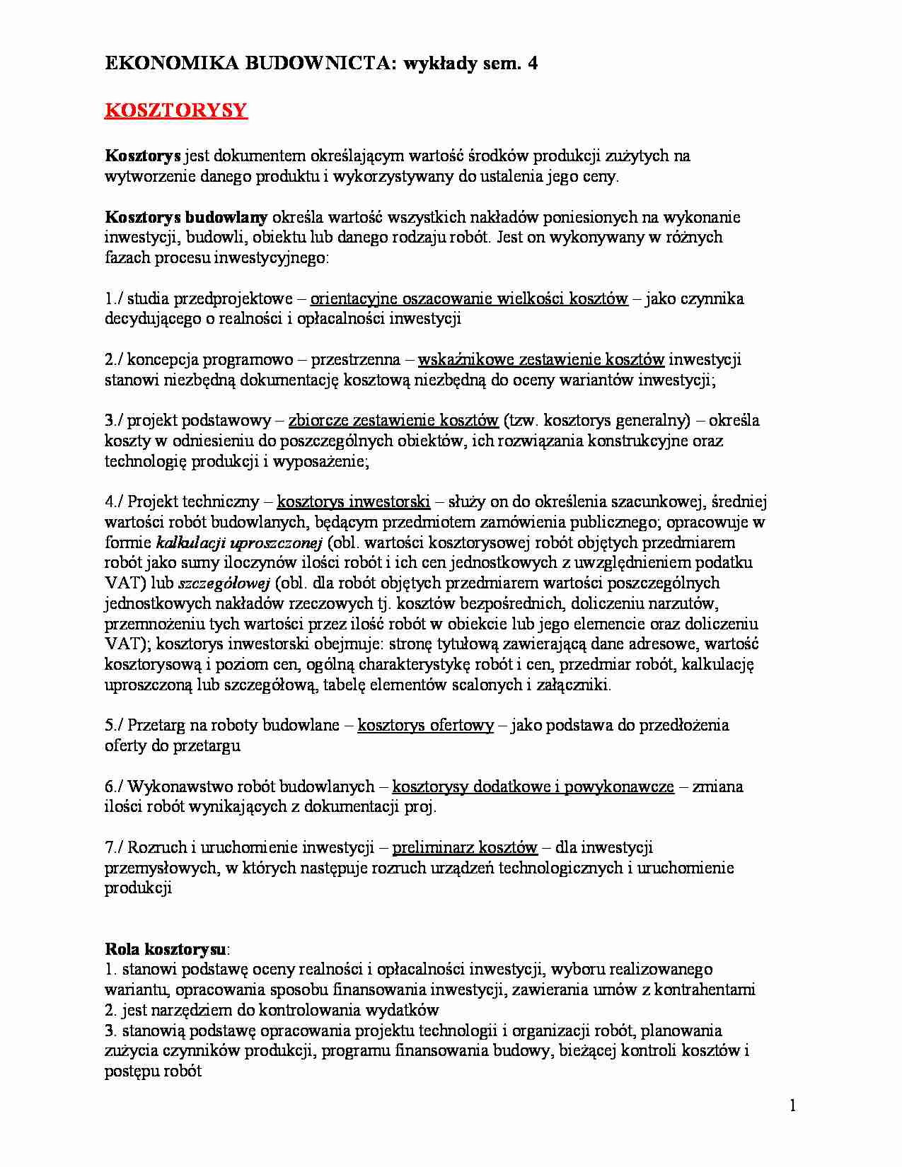 ekonomika budownictwa sem 4 - wykłady - strona 1