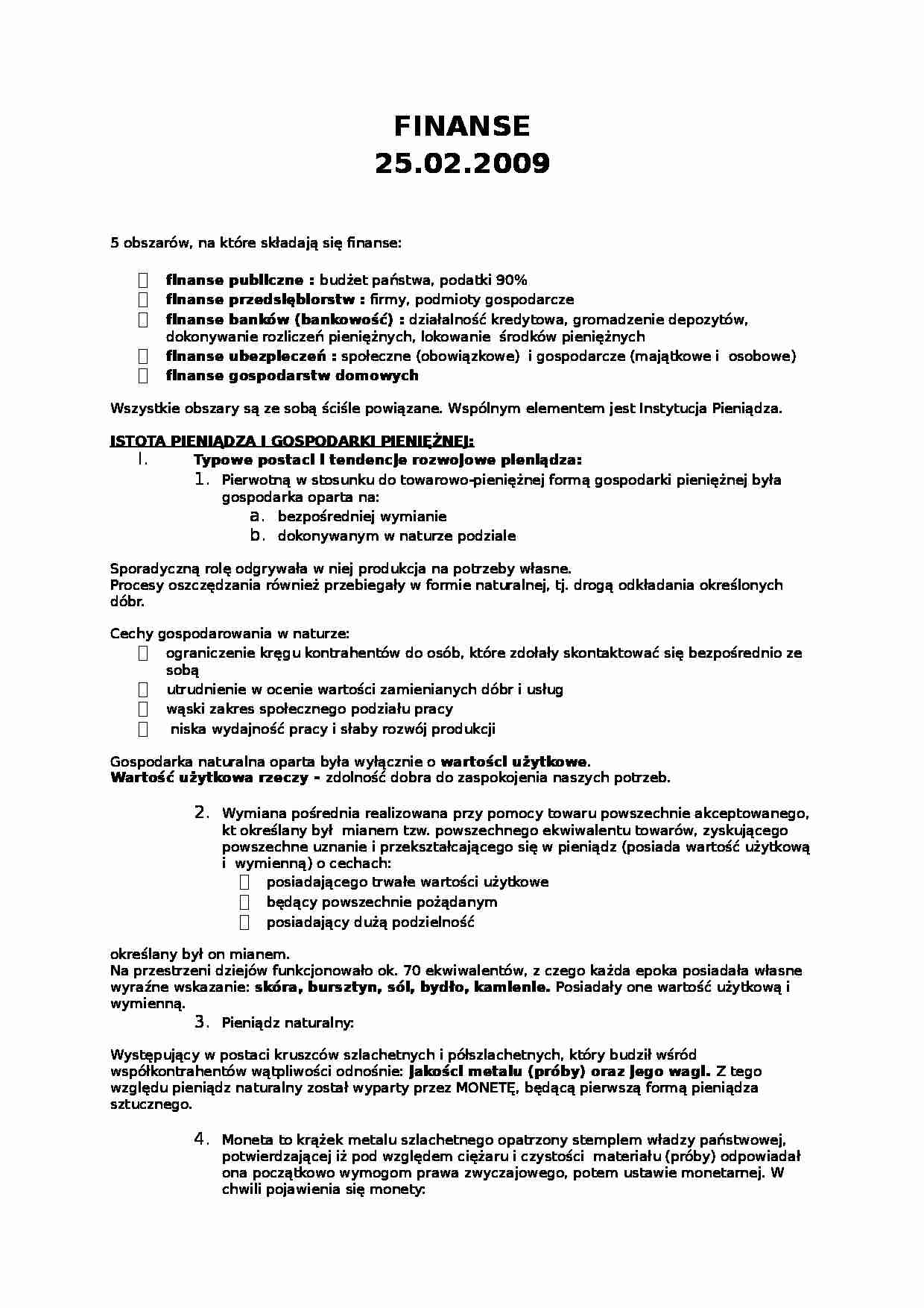 Finanse - wykłady, dr Jolanta Juza - strona 1