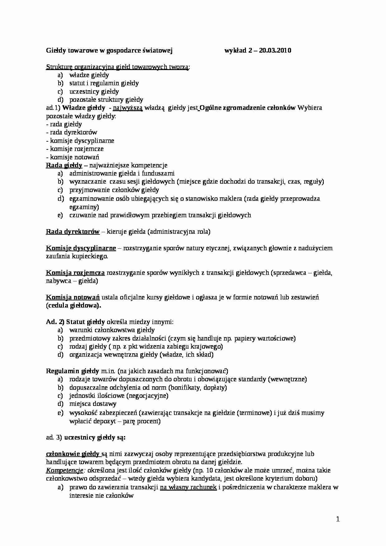 Giełdy towarowe w gospodarce światowej. - strona 1