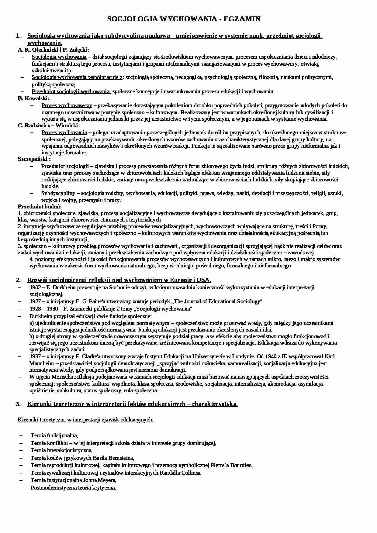 Socjologia ogólna - opracowanie na egzamin - strona 1