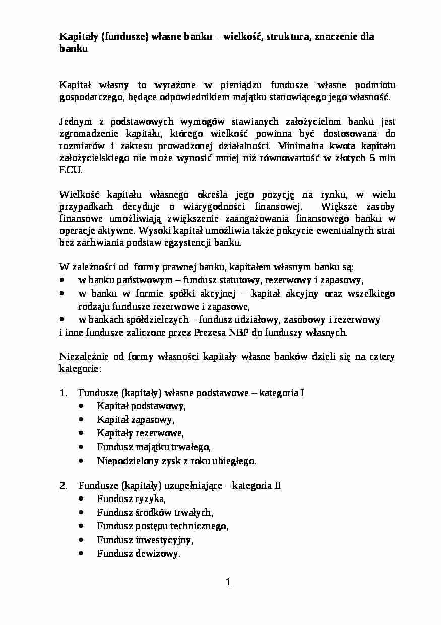 Kapitały własne banku - strona 1