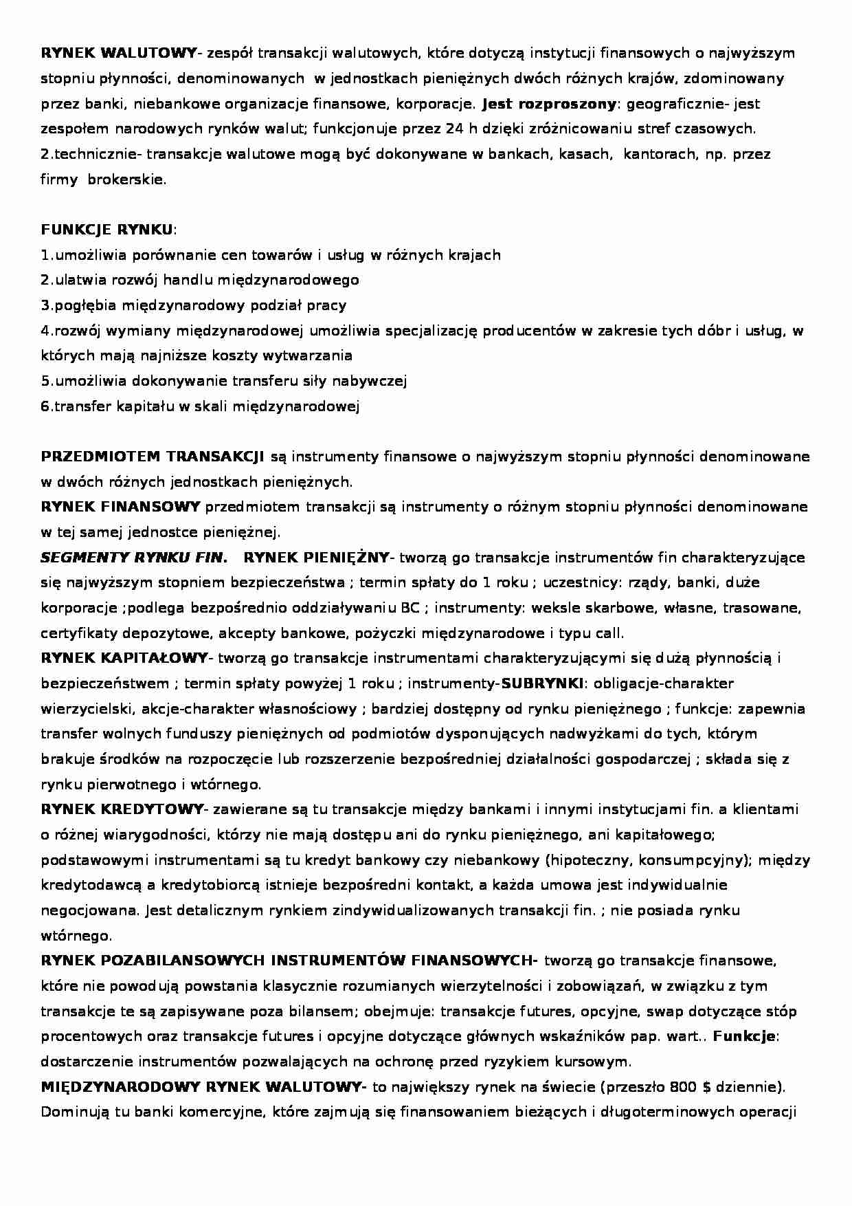 Finanse międzynarodowe - FUNKCJE RYNKU - strona 1