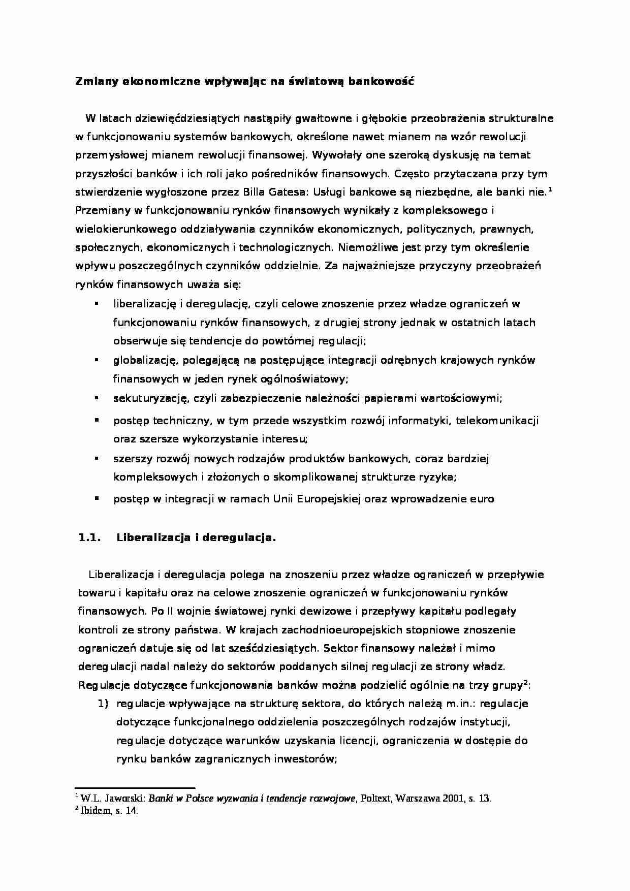 Bankowość - liberalizacja i deregulacja - zagadnienia - strona 1