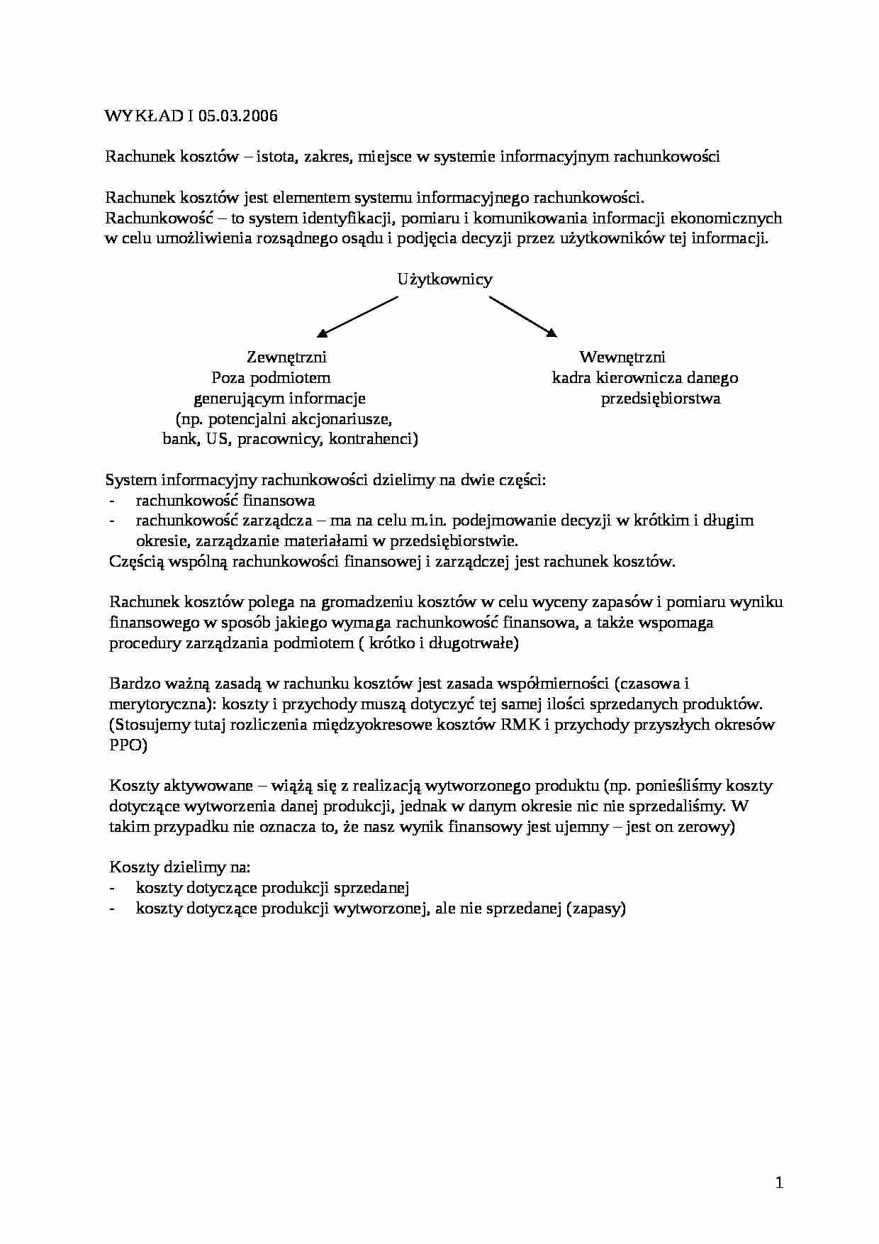 Rachunek kosztów wykłady - system informacyjny rachunkowości - strona 1
