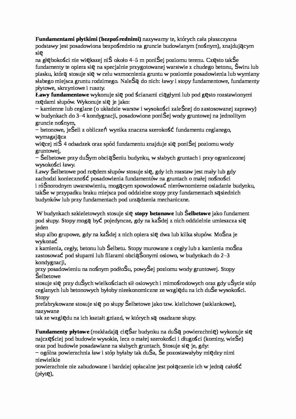 Technologia budownictwa - fundamenty - strona 1