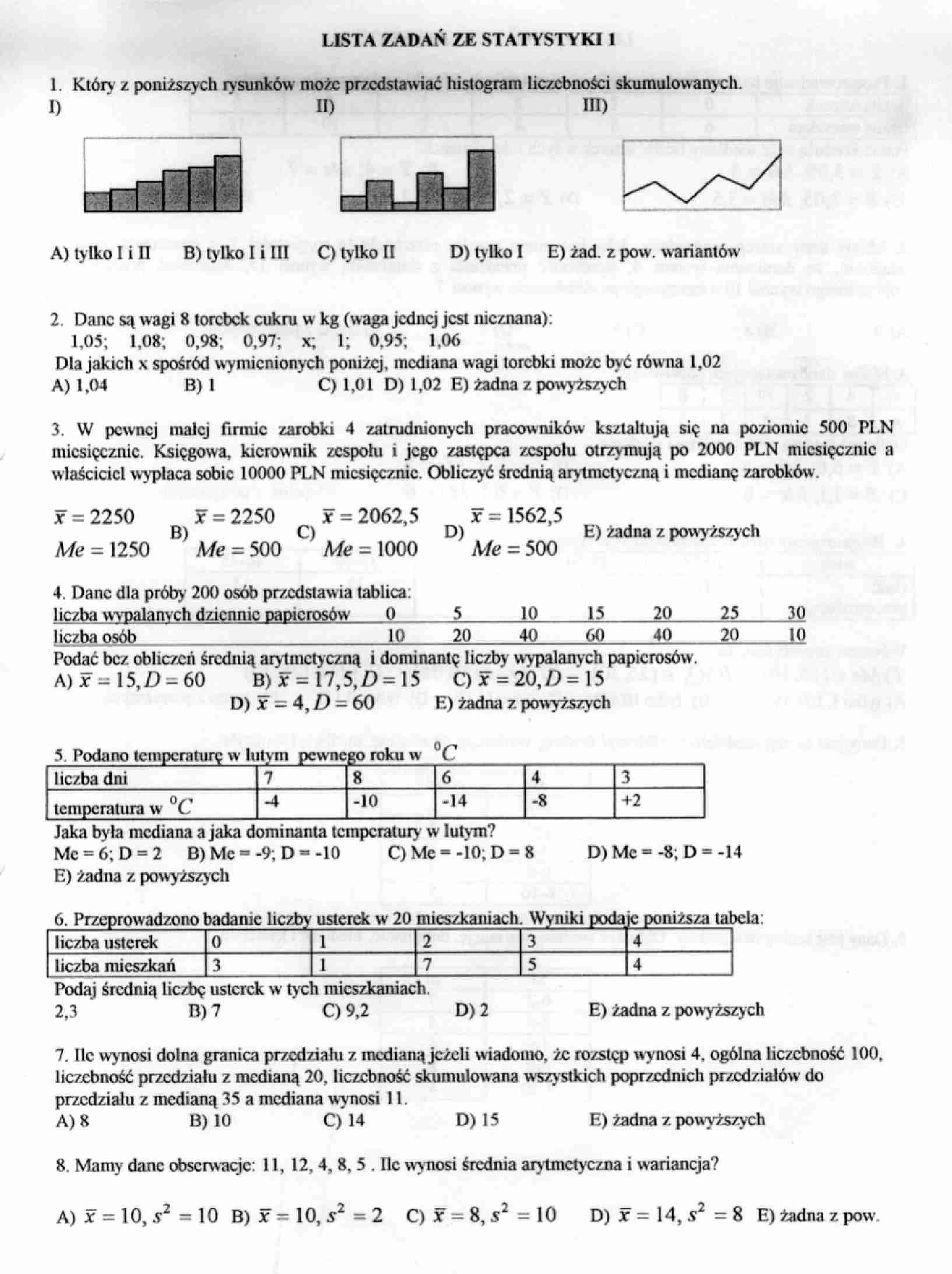 Statystyka podstawy - ćwiczenia I część - strona 1