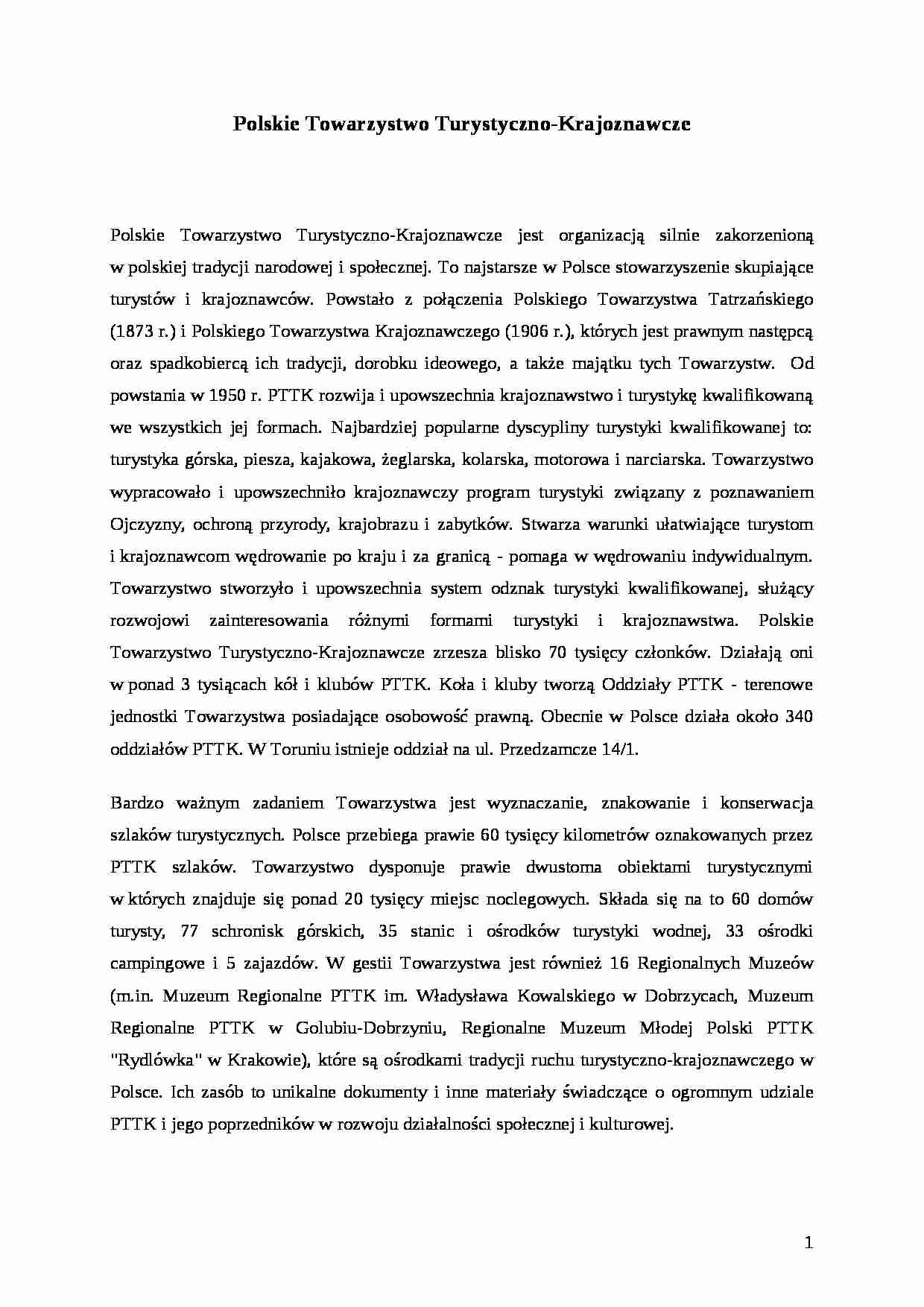 Referat na temat PTTK jako ośrodka dokumentacyjnego - strona 1