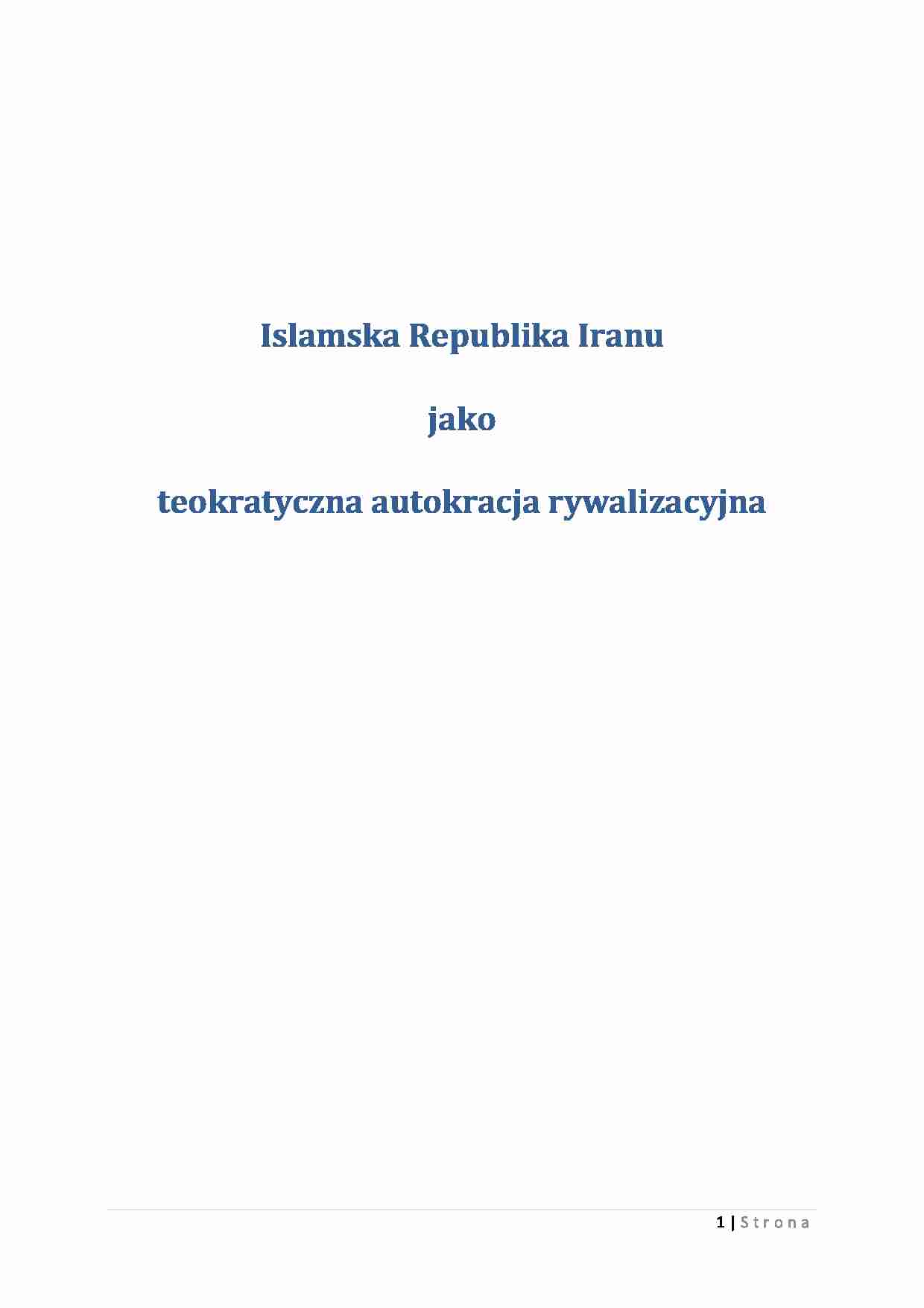 Islamska Republika jako teokratyczna autokracja rywalizacyjna - strona 1