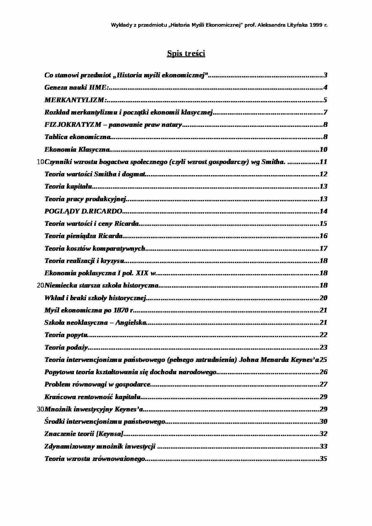 Historia myśli ekonomicznej - wykłady - strona 1