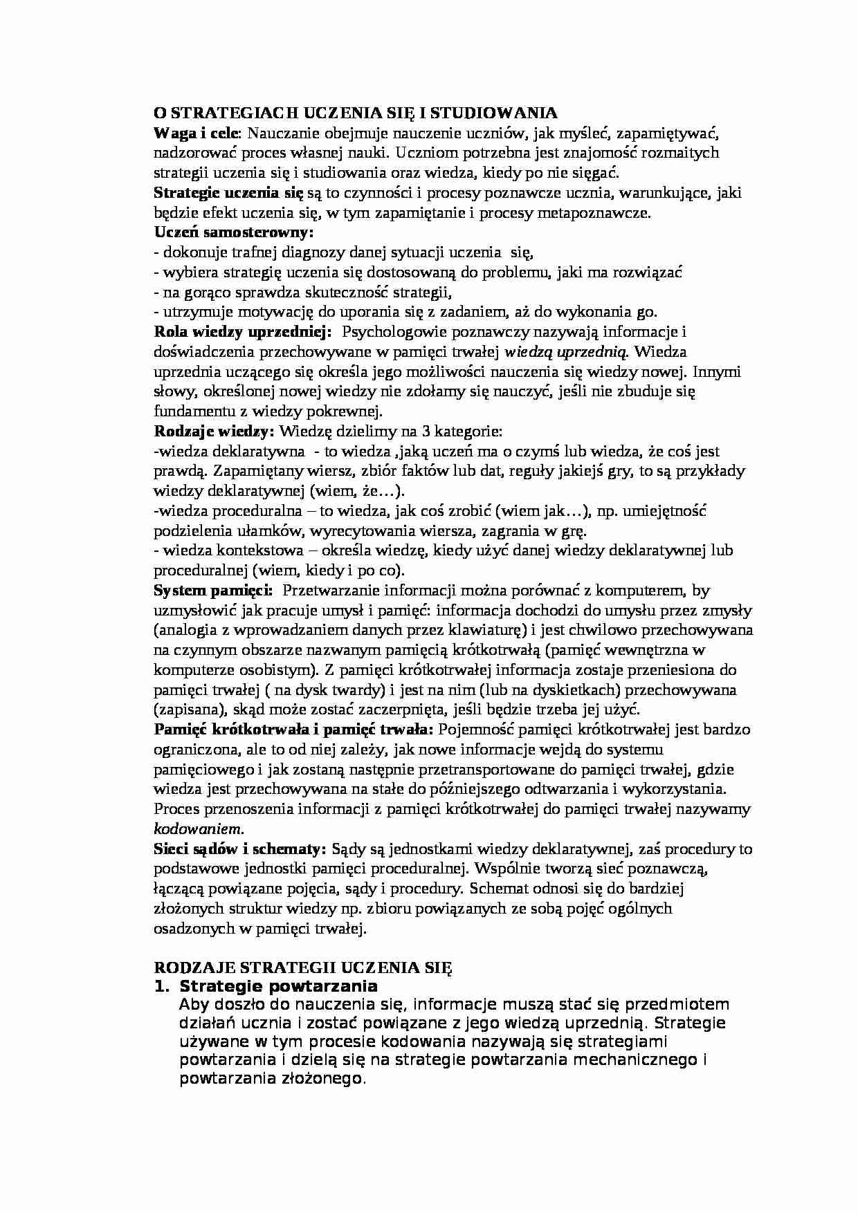 Strategie uczenia się - strona 1