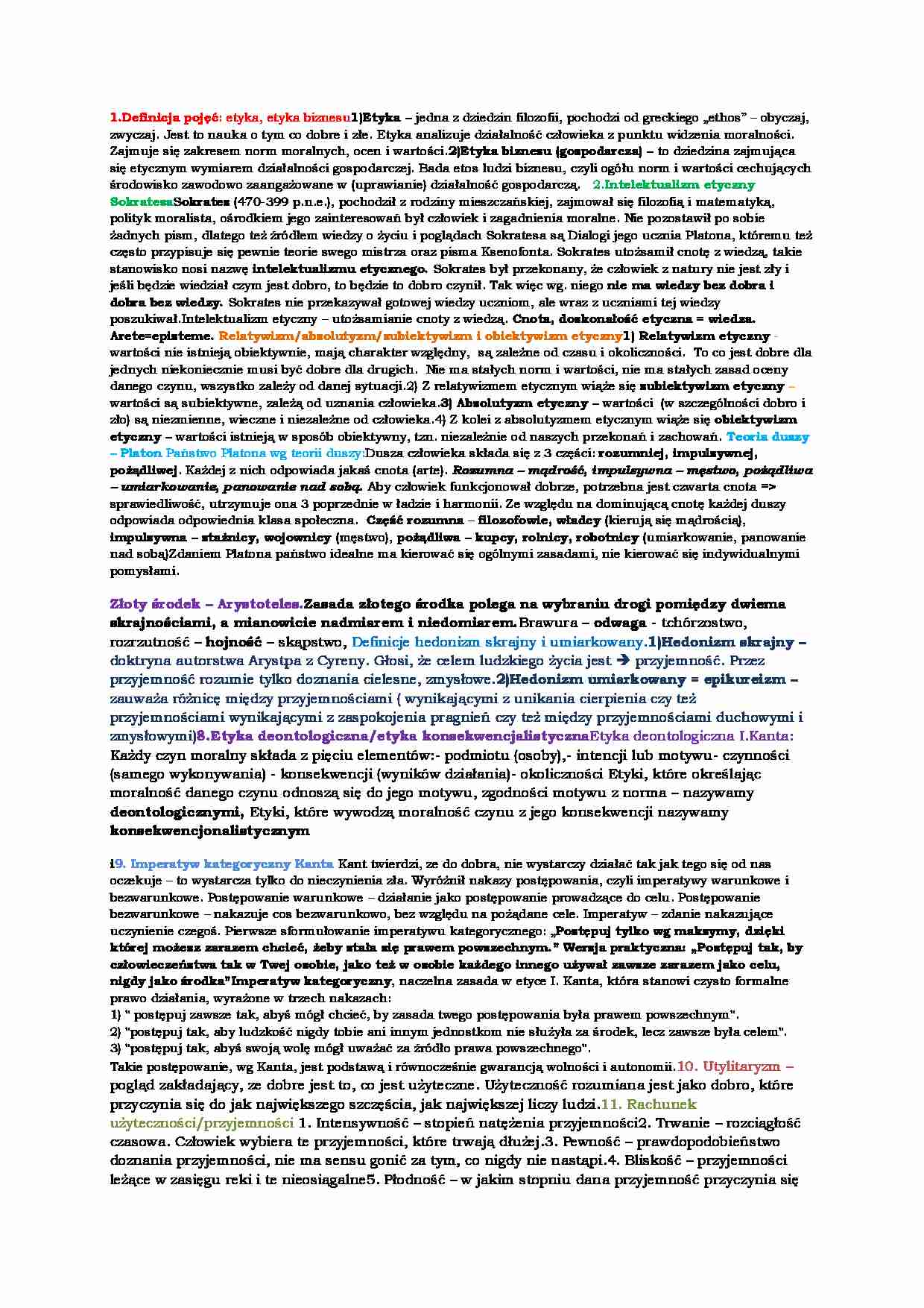 Etyka oraz Etyka biznesu podstawy - strona 1