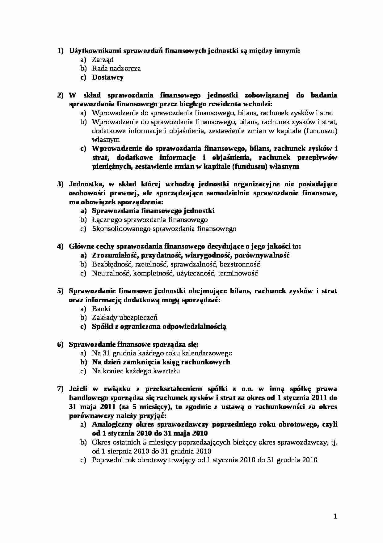 Jednostkowe sprawozdania finansowe - test - strona 1