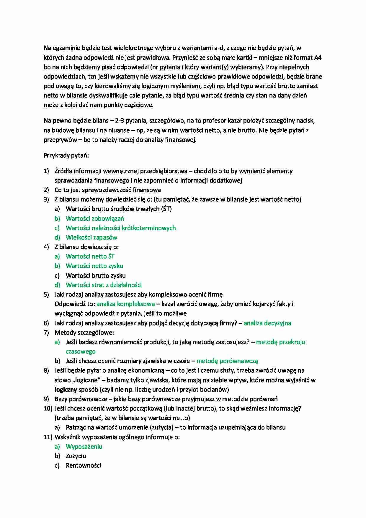 Analiza ekonomiczna - test - Sprawozdanie finansowe - strona 1