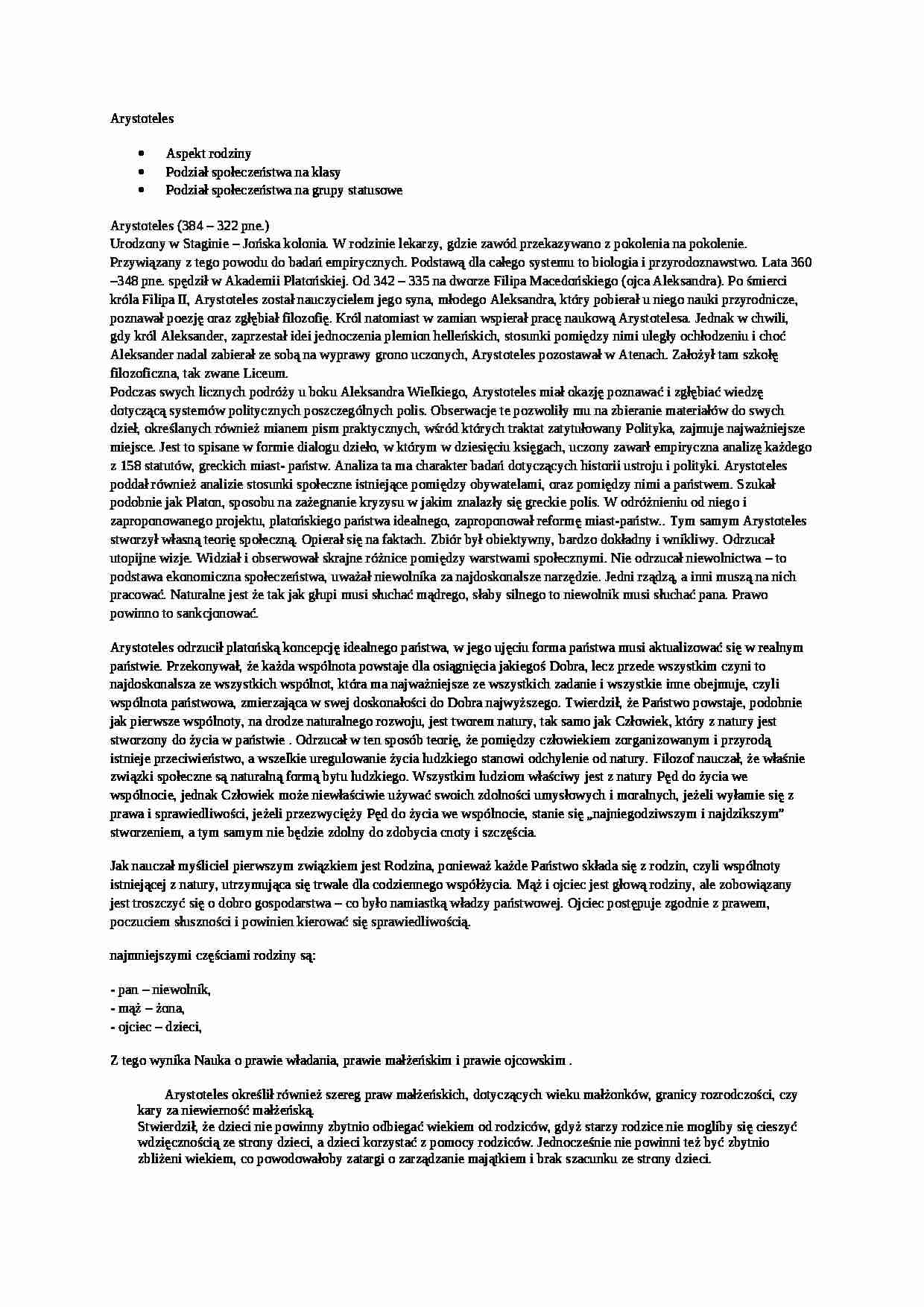 Arystoteles - System polityczny - strona 1
