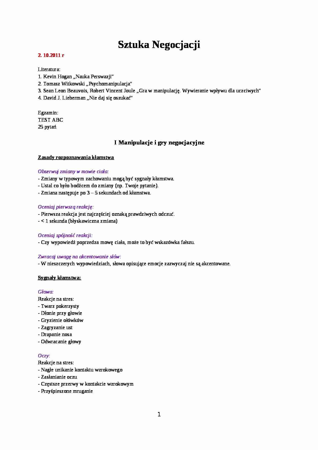 Sztuka negocjacji - wykłady - strona 1