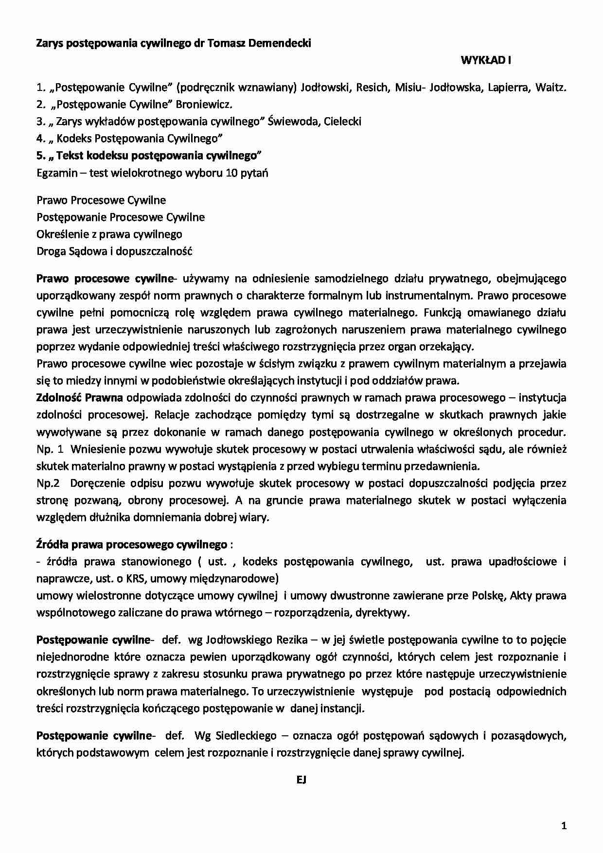 Zarys postępowania cywilnego  - strona 1