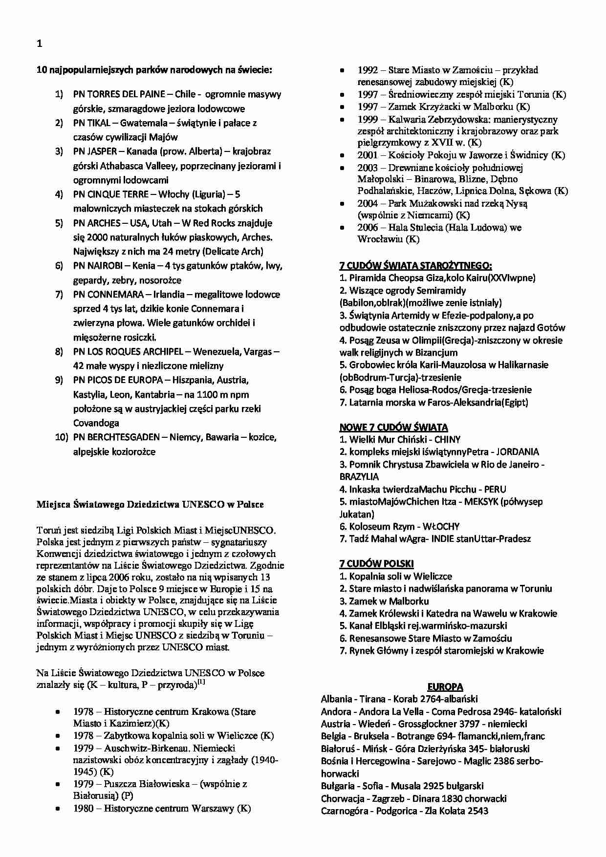 Geografia turystyczna - wykłady - parki narodowe - strona 1