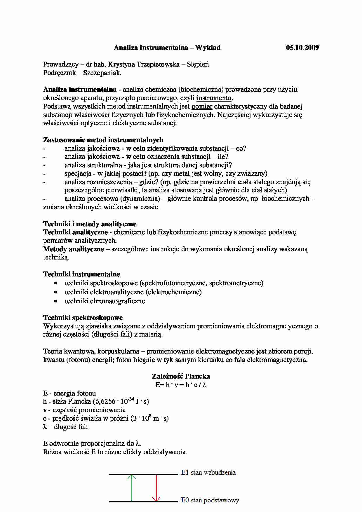 Chemia instrumentalna - wiadomości wstępne - strona 1
