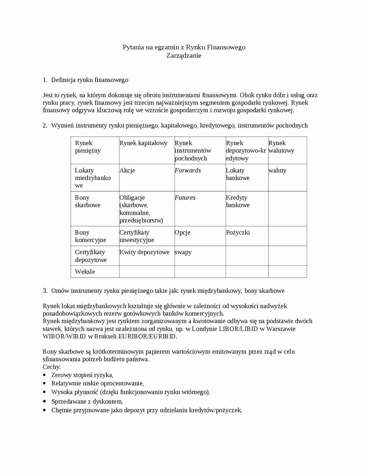 Rynek finansowy - opracowane pytania - strona 1