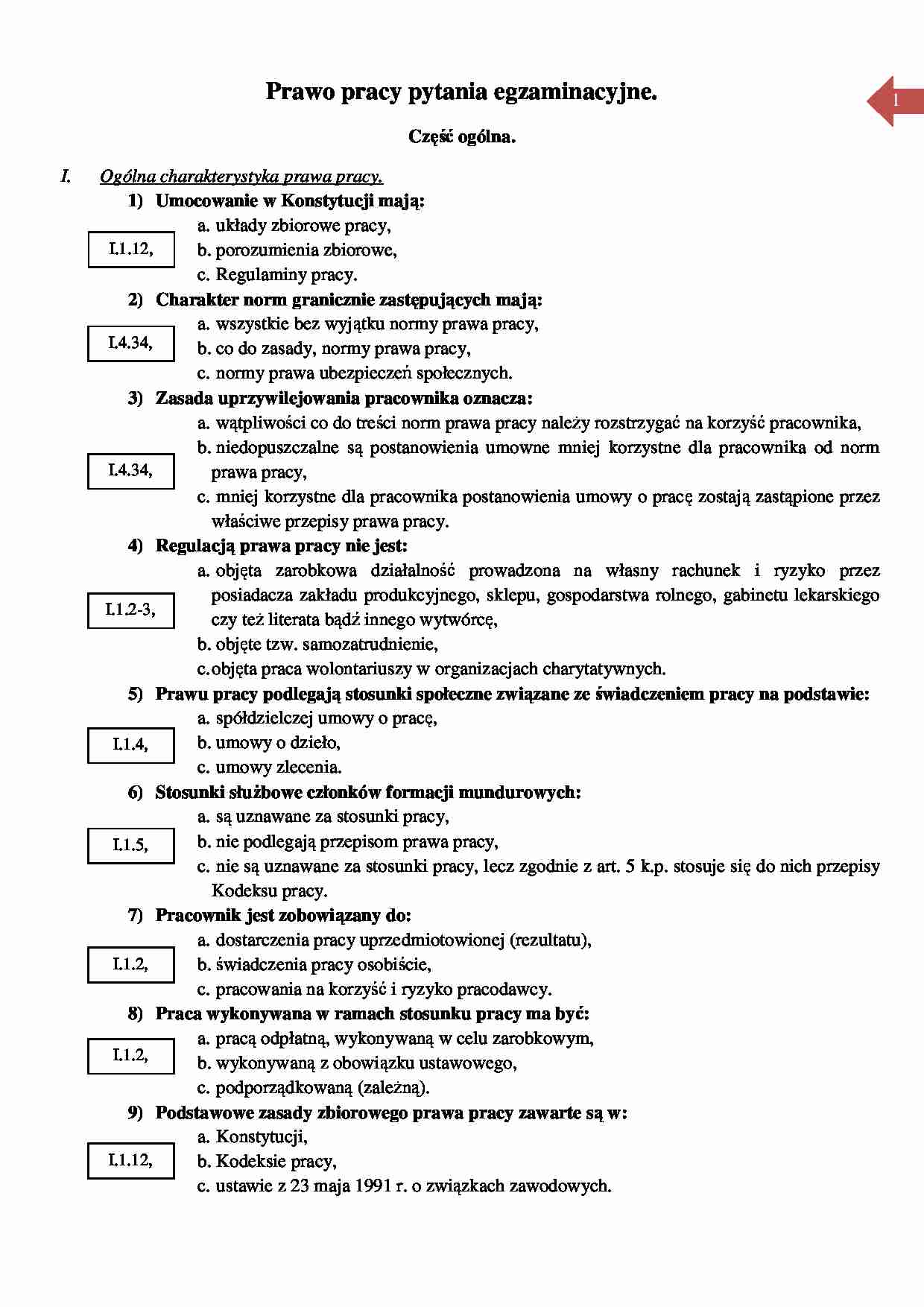 Prawo pracy - pytania egzaminacyjne - strona 1