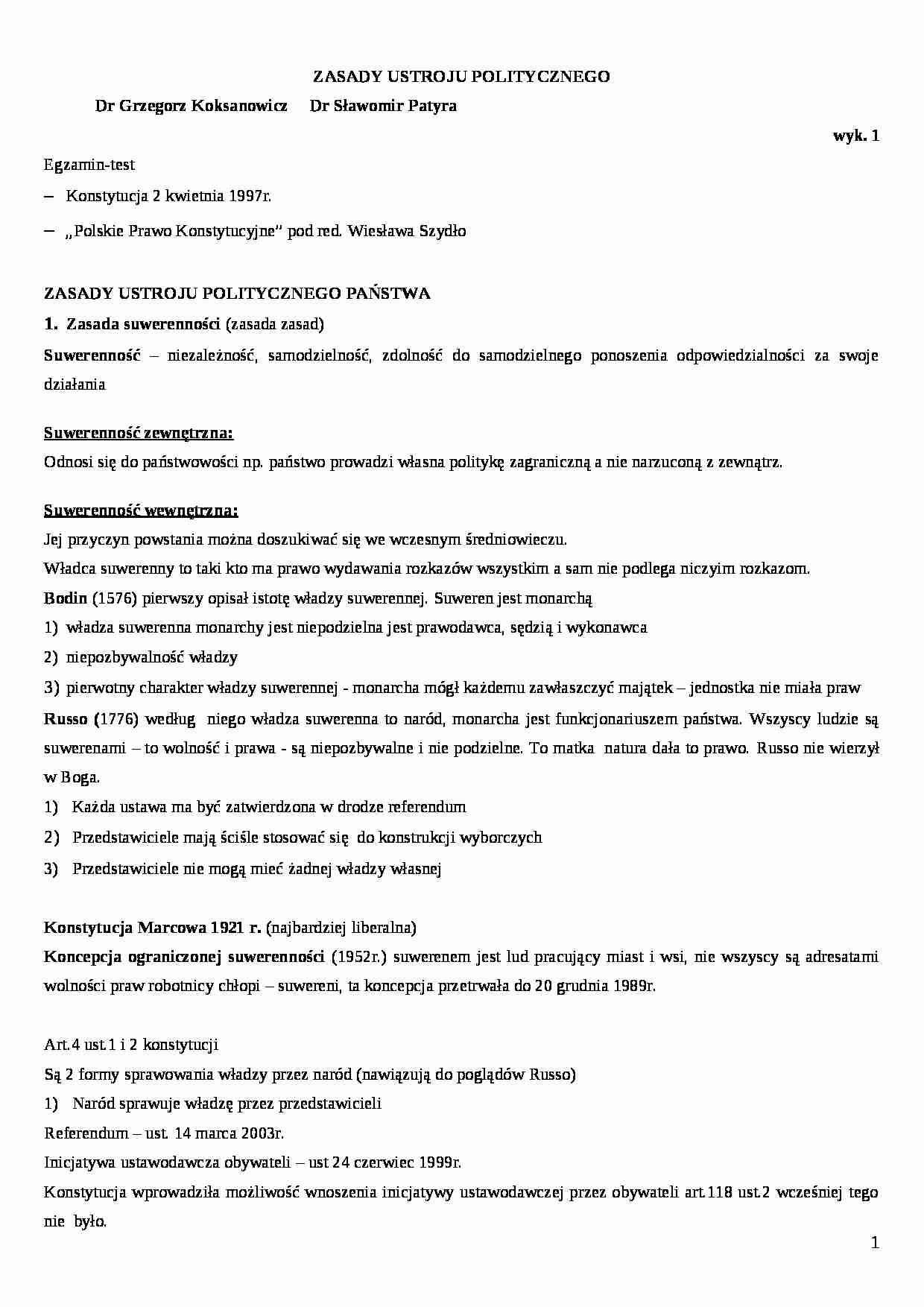 Zasady ustroju politycznego - strona 1
