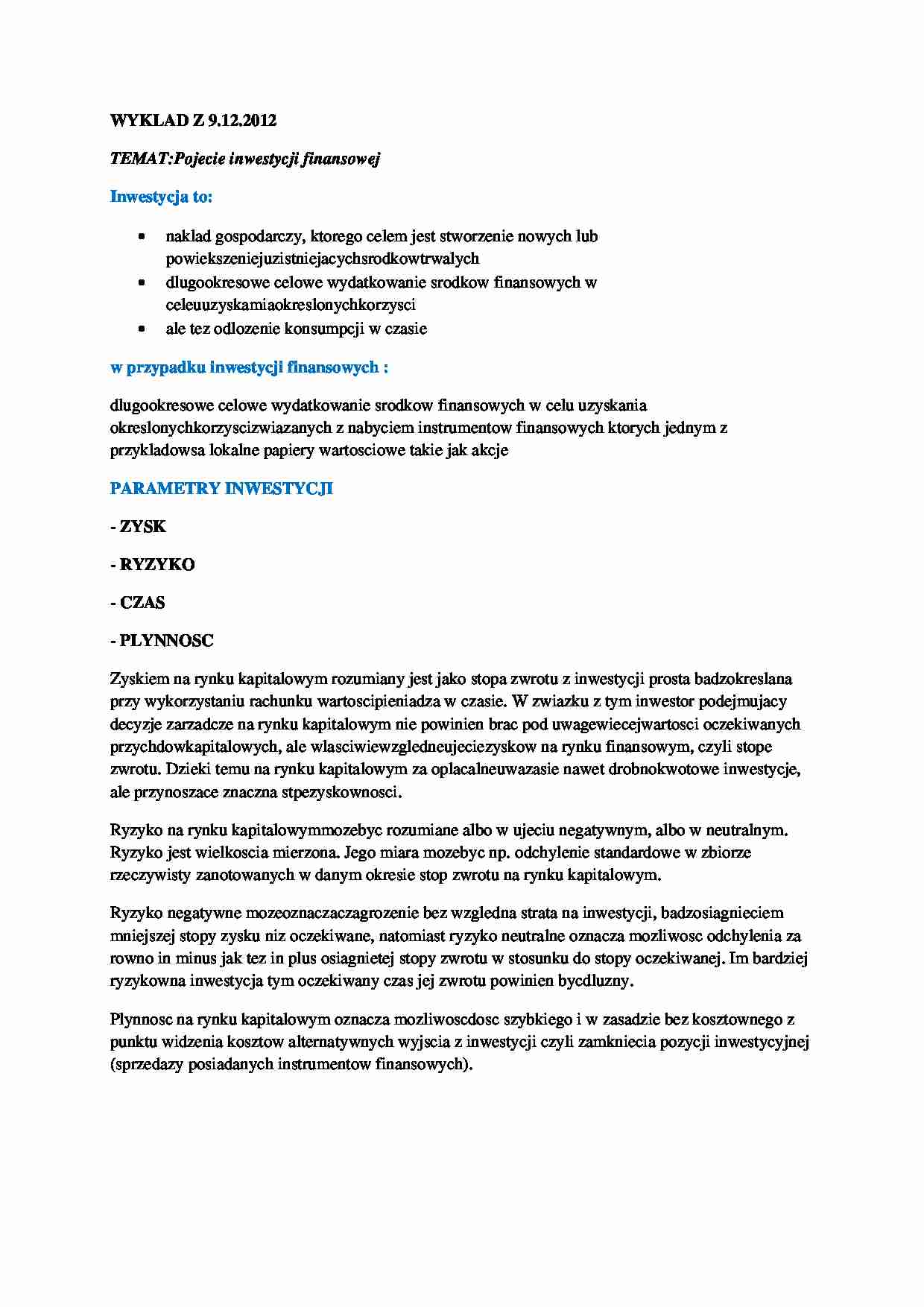 Pojęcie inwestycji finansowej  - strona 1