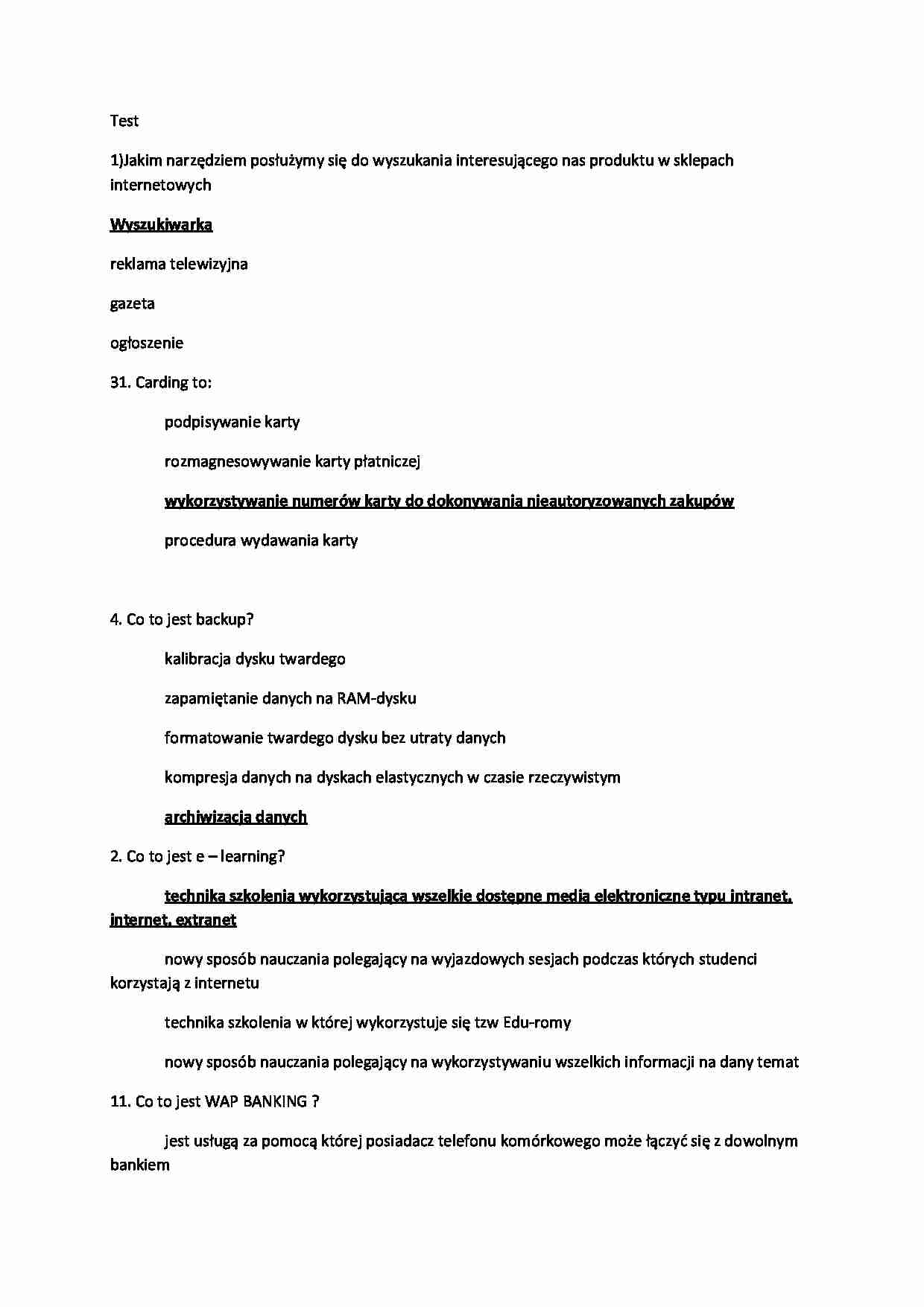 Technologia Informacyjna w Ekonomii - test z odpowiedziami - strona 1