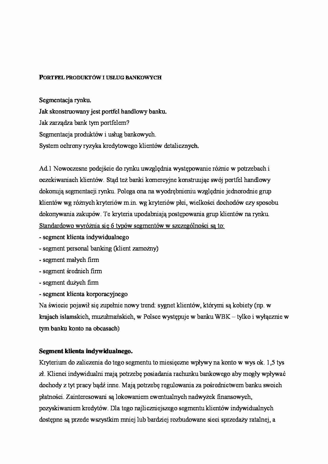 Portfel bankowy - bankowość, wykłady - strona 1