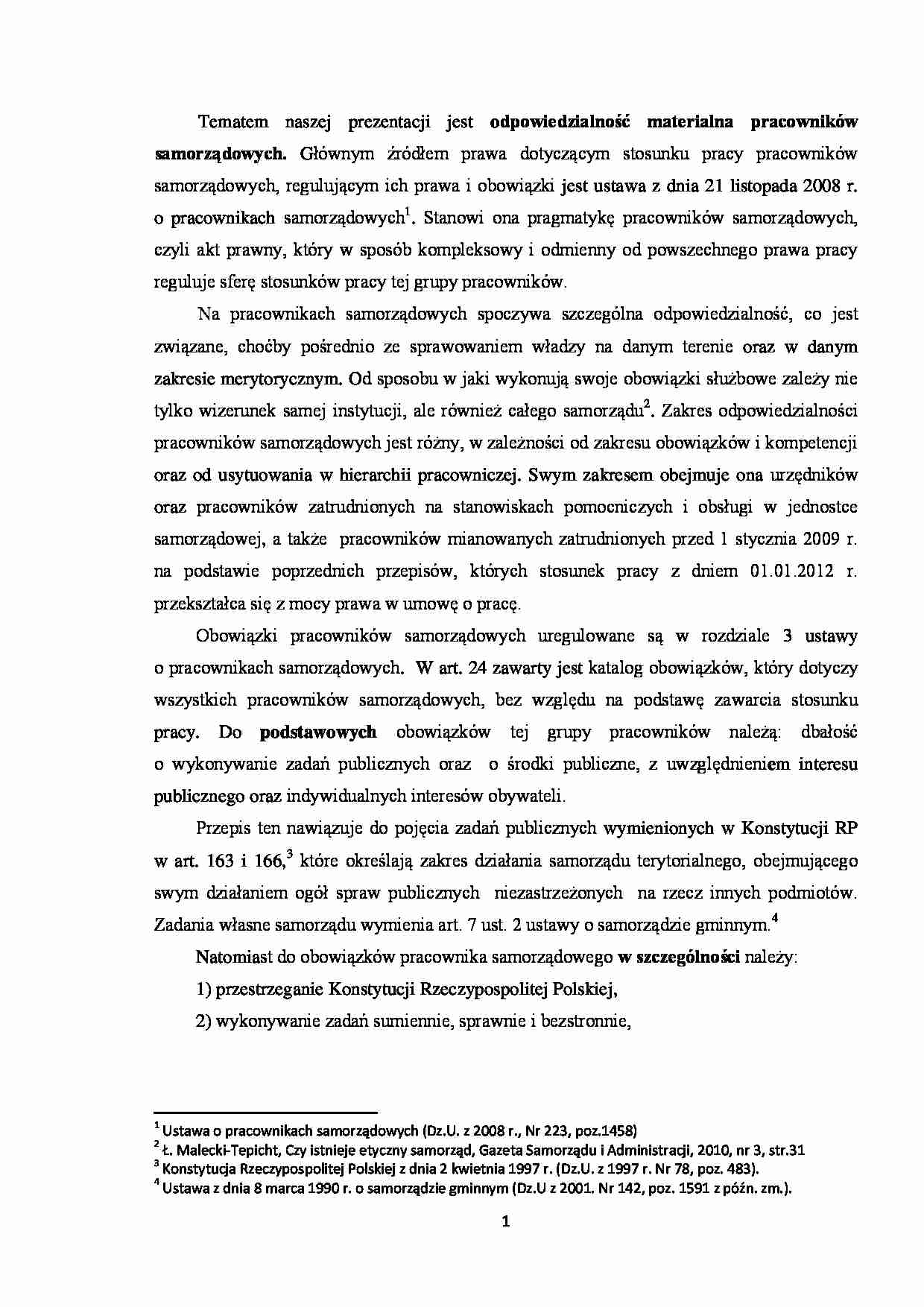 Odpowiedzialność materialna pracowników samorządowych - strona 1