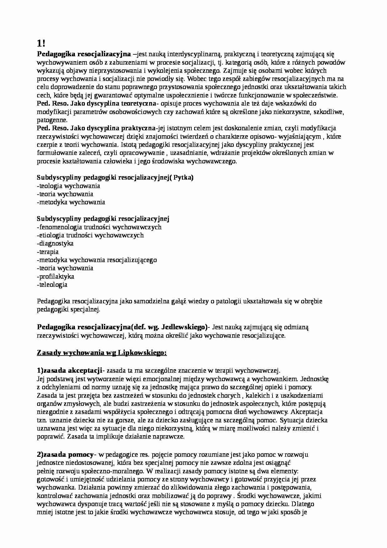 Pedagogika resocjalizacyjna - wykłady - strona 1