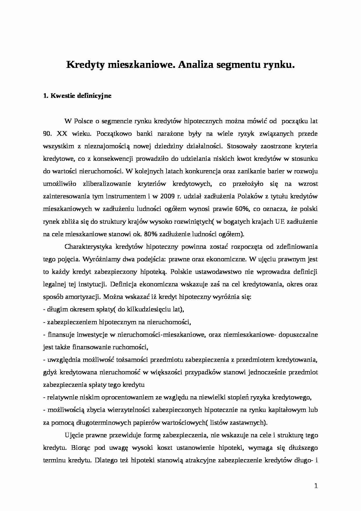 Analiza segmentu rynku kredytów mieszkaniowych - strona 1