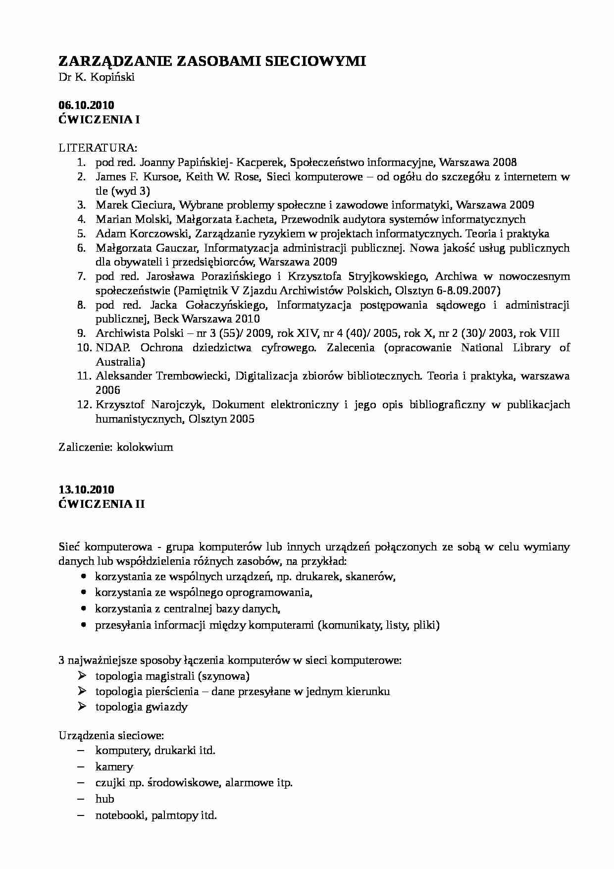 Zarządzanie zasobami sieciowymi - strona 1