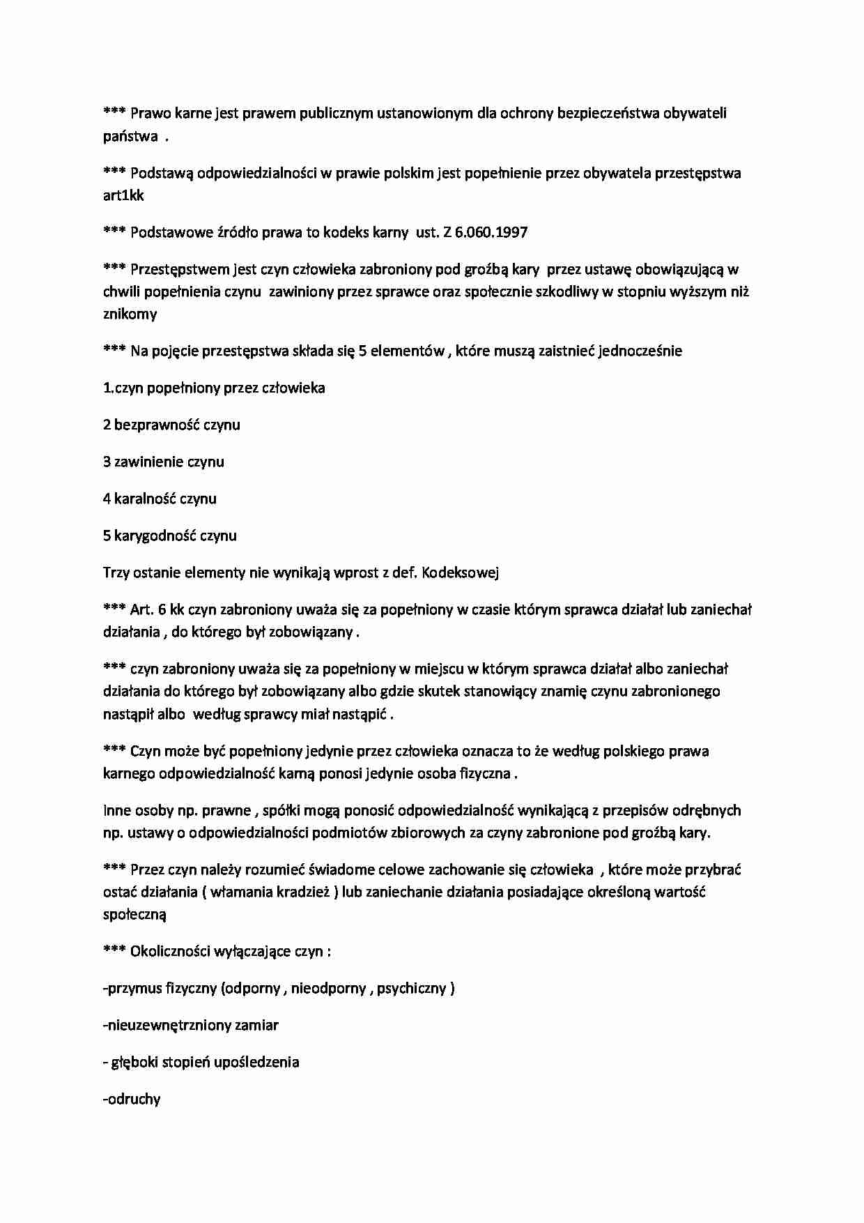 Prawo karne- notatki z zajęć - strona 1