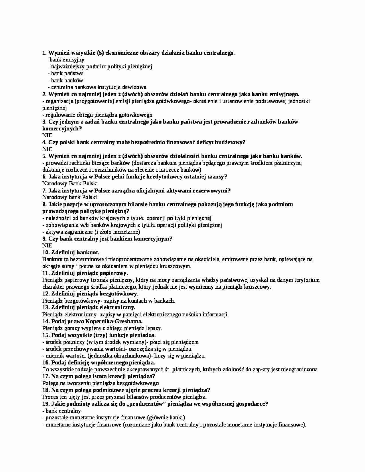 Egzamin z polityki pieniężnej  - strona 1