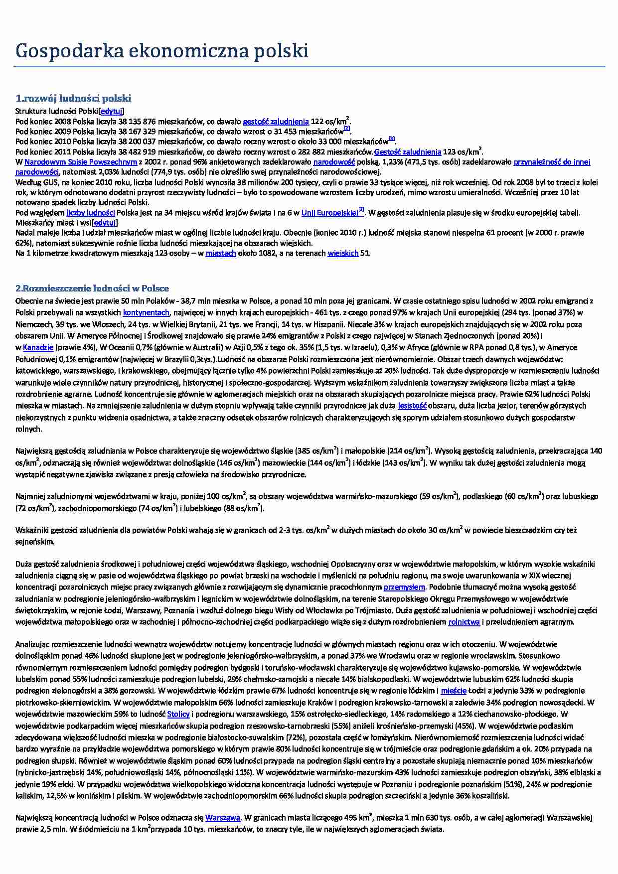 Geografia ekonomiczna Polski - opracowanie - strona 1